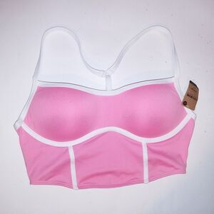 Victoria Secret PINK Sports Bra Small Bralette Solid Pink White Push Up Long Lin